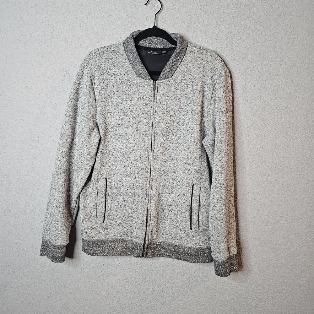 Marc Anthony Mens Slim Fit Gray Marl Knit Full Zip Bomber Jacket Size Medium